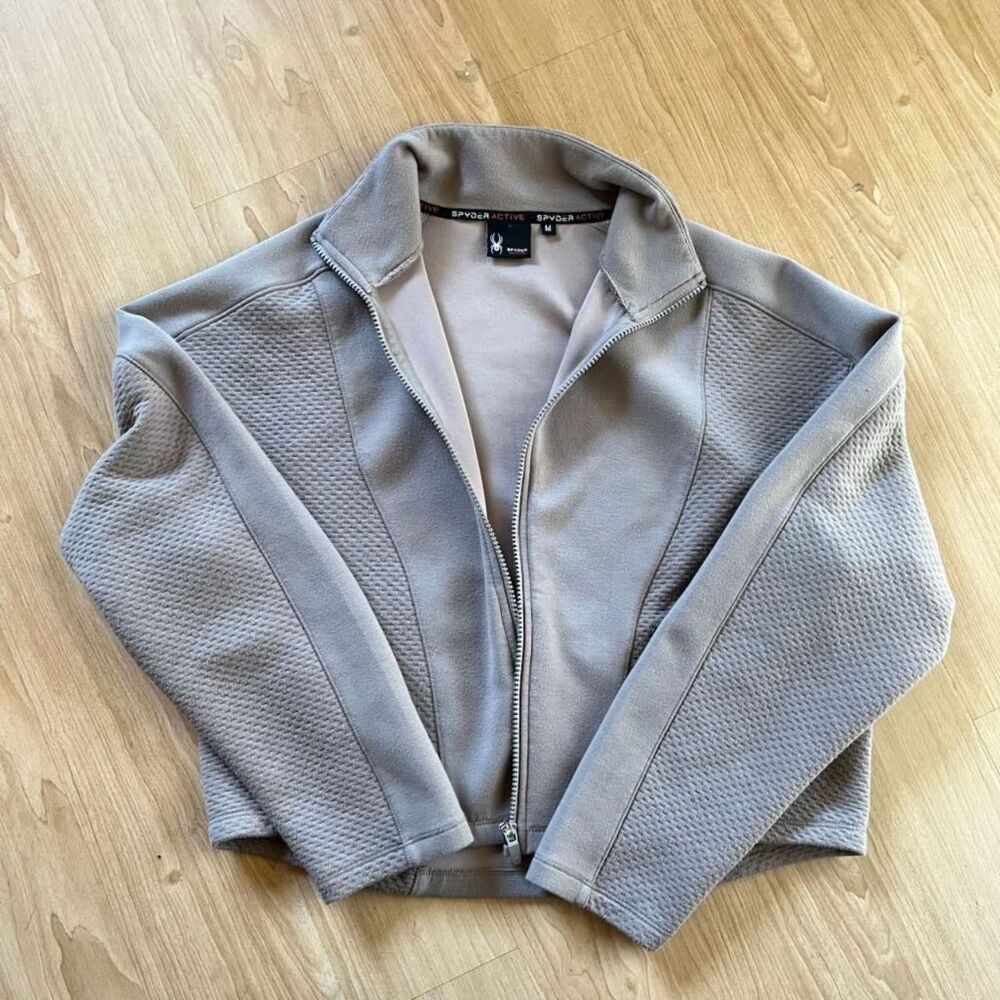 Spyder Active Women Medium Full Zip Fleece Jacket Taupe Textured